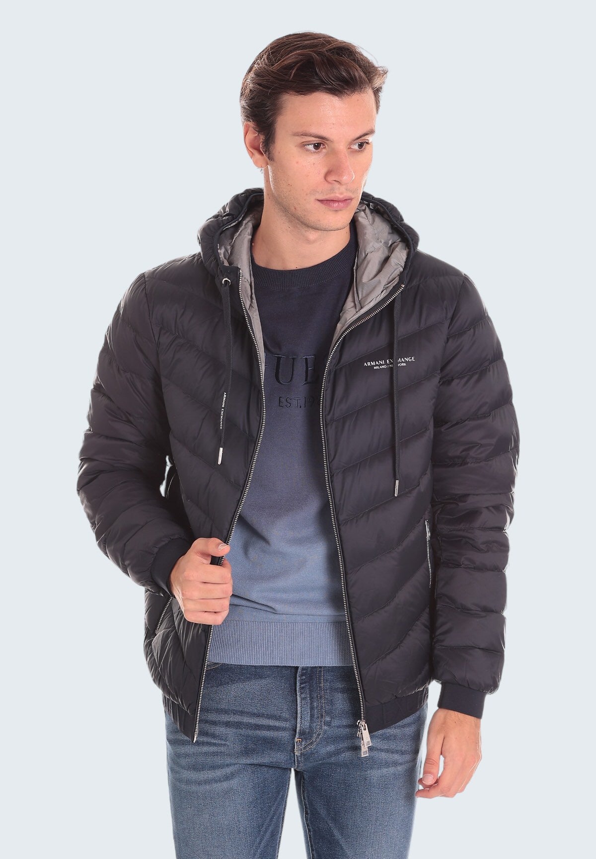 Piumino Leggero Piumino leggero in piuma d'anatra 8NZB53 Navy, Melange Grey