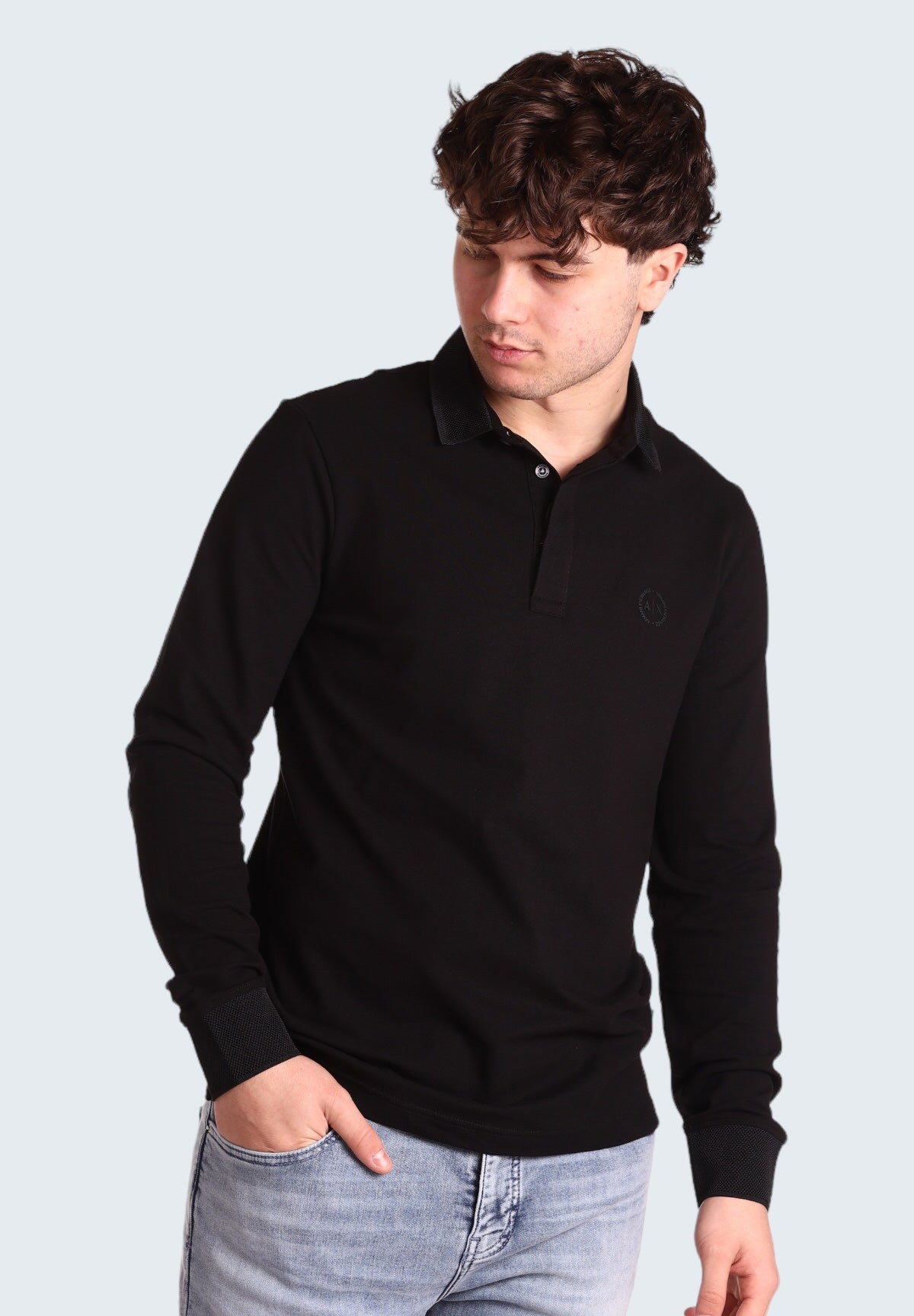 Polo Piqué Polo slim fit in cotone stretch a maniche lunghe 8NZF79 Black