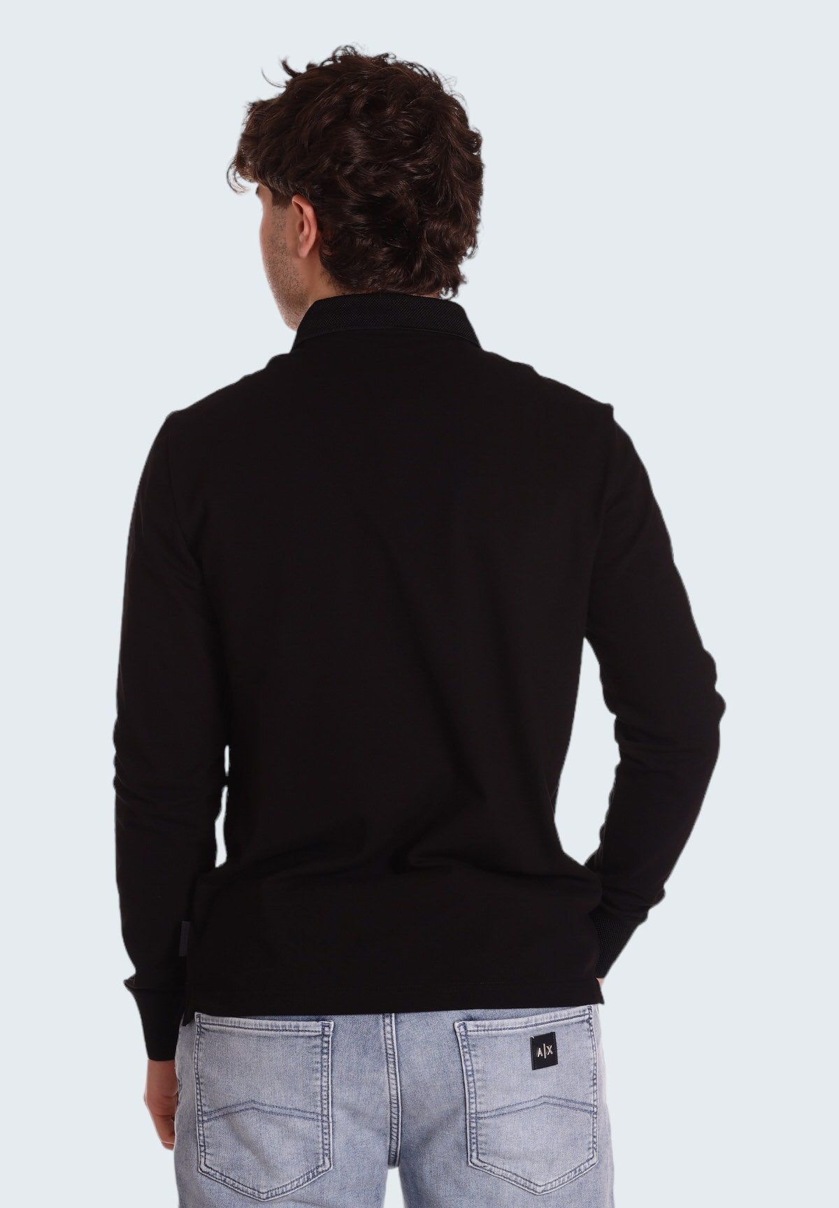 Polo Piqué Polo slim fit in cotone stretch a maniche lunghe 8NZF79 Black