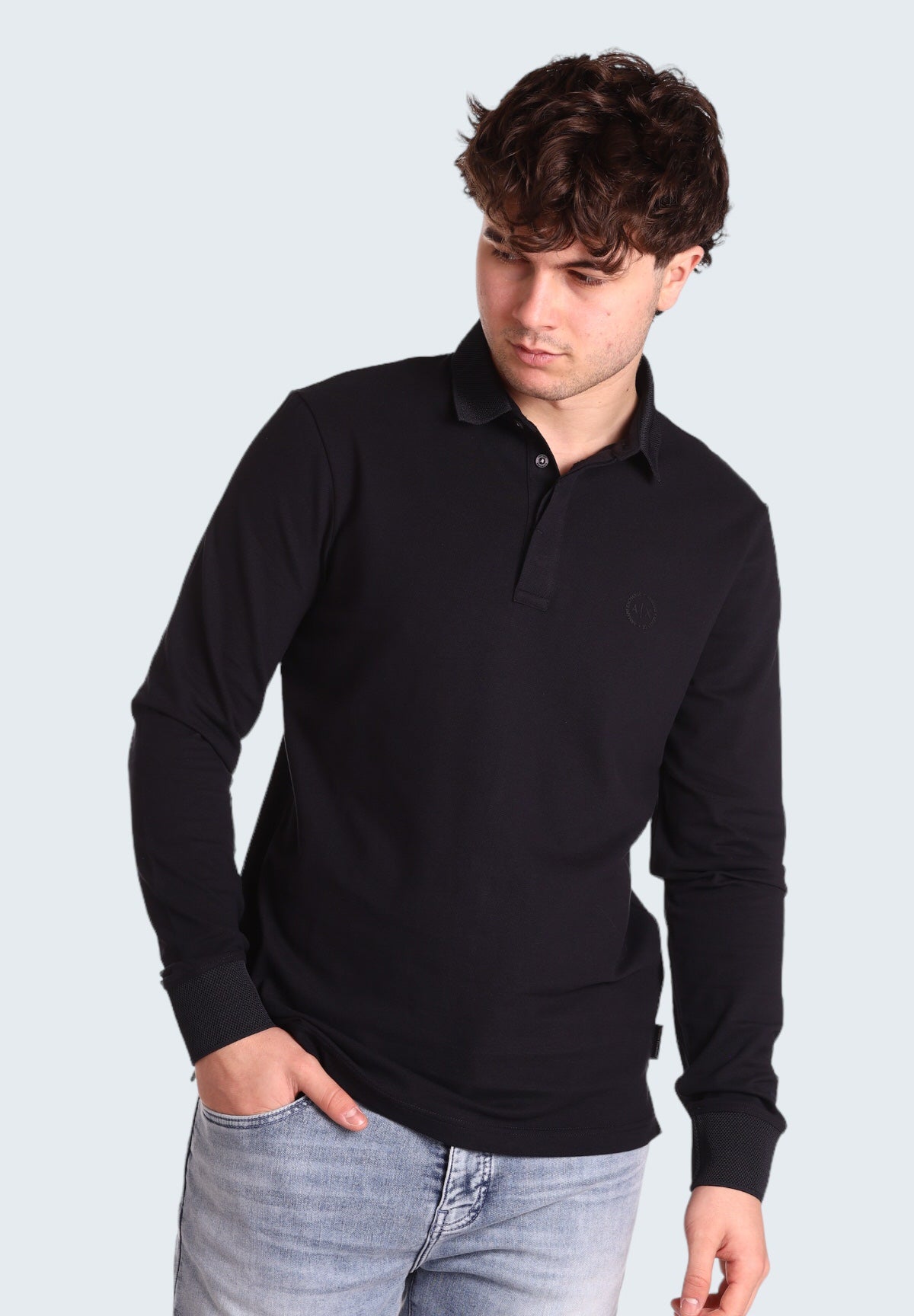 Polo Piqué Polo slim fit in cotone stretch a maniche lunghe 8NZF79 Navy