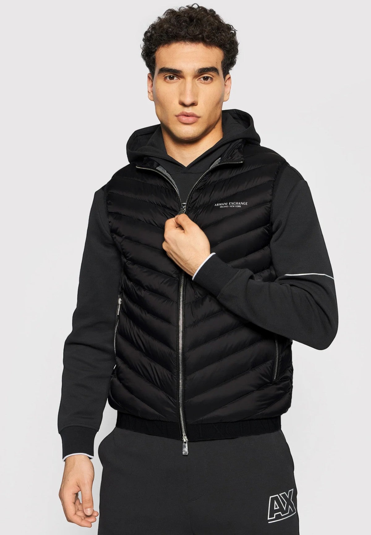 Smanicato Gilet 8NZQ52 Black, Melange Grey B