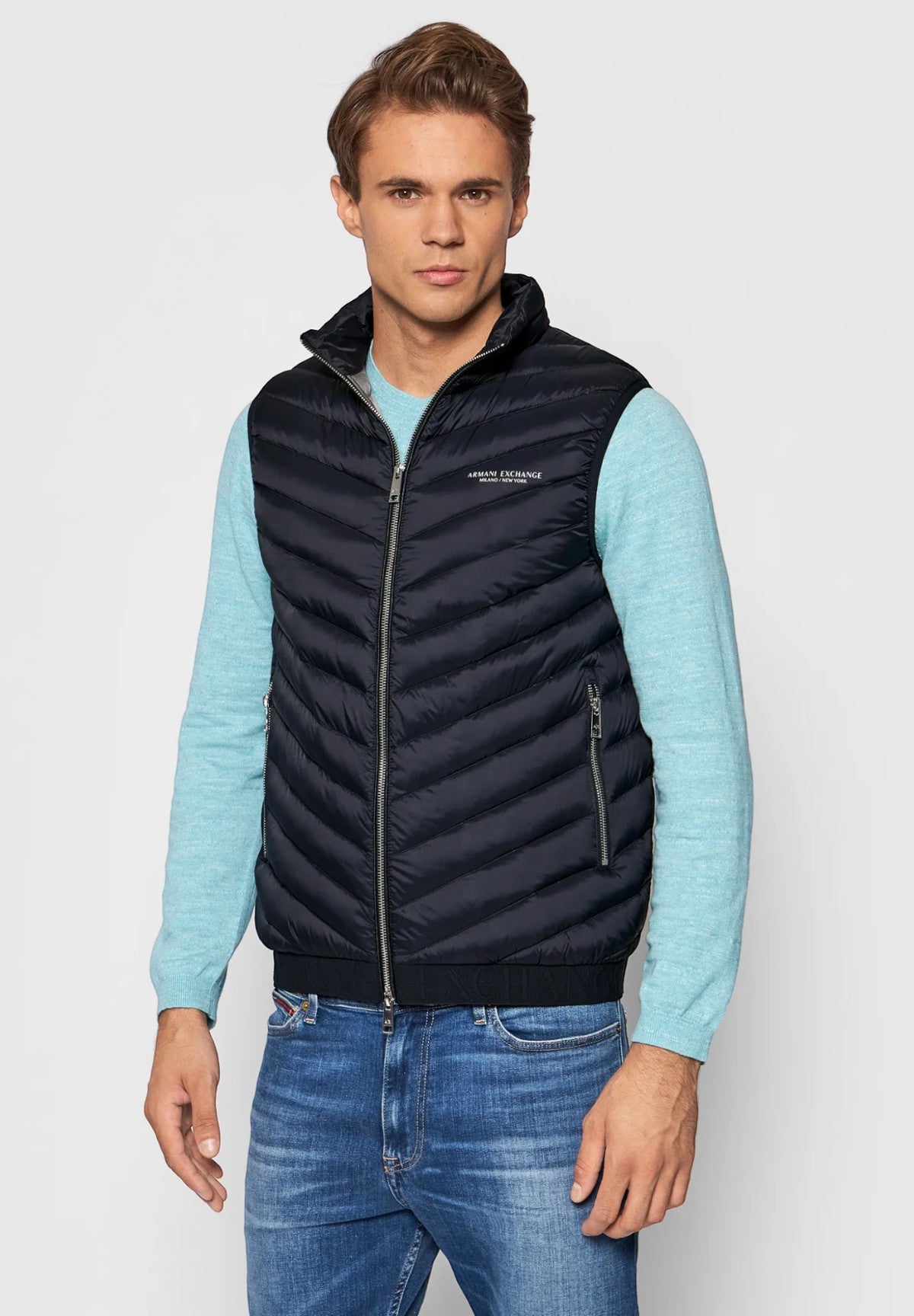 Smanicato Gilet 8NZQ52 Navy, Melange Grey