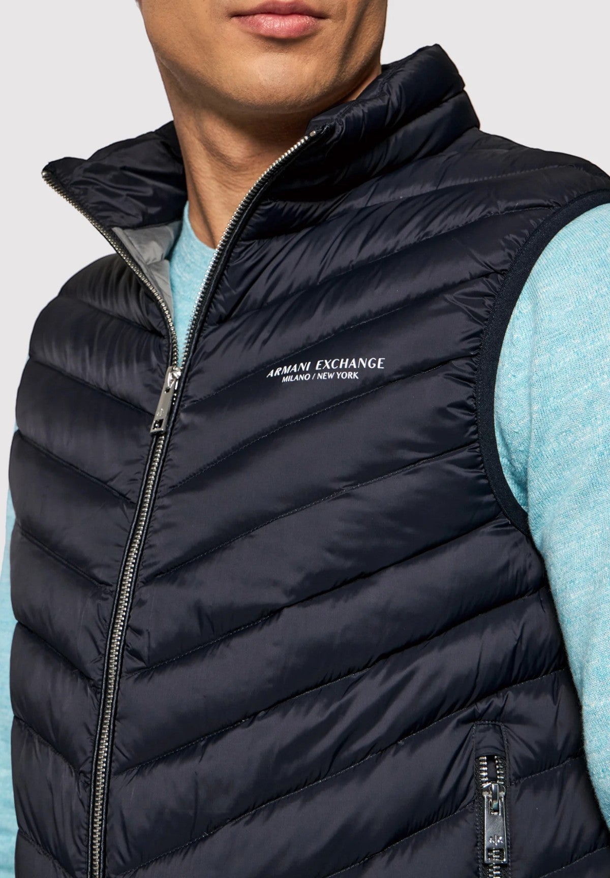 Smanicato Gilet 8NZQ52 Navy, Melange Grey