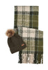 Barbour Set Regalo Saltburn Beanie & Tartan Scarf Lgs0077 Ancient Loden