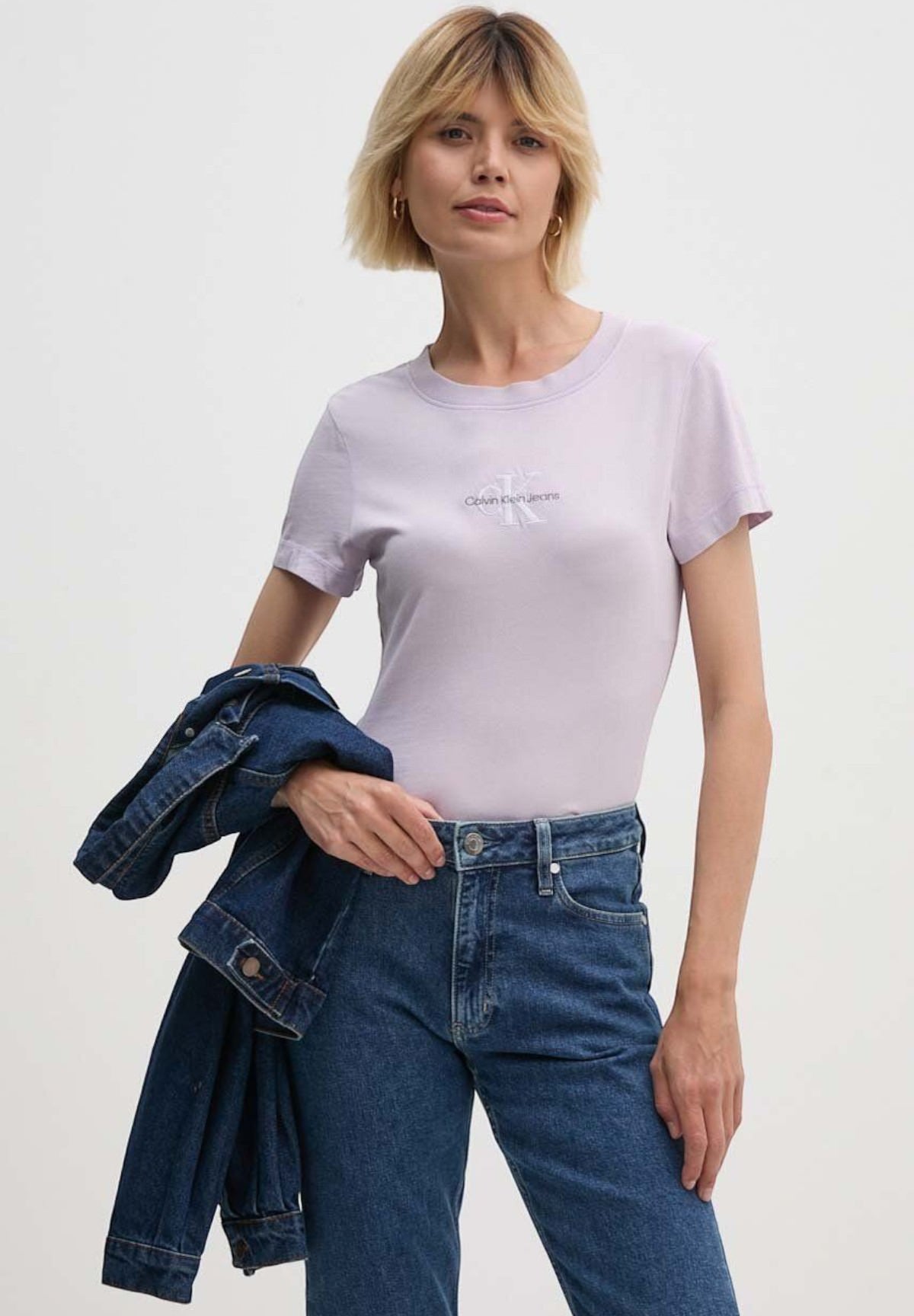 T-shirt a Maniche Corte Washed Monologo Slim J20J223556 Pastel Lilac