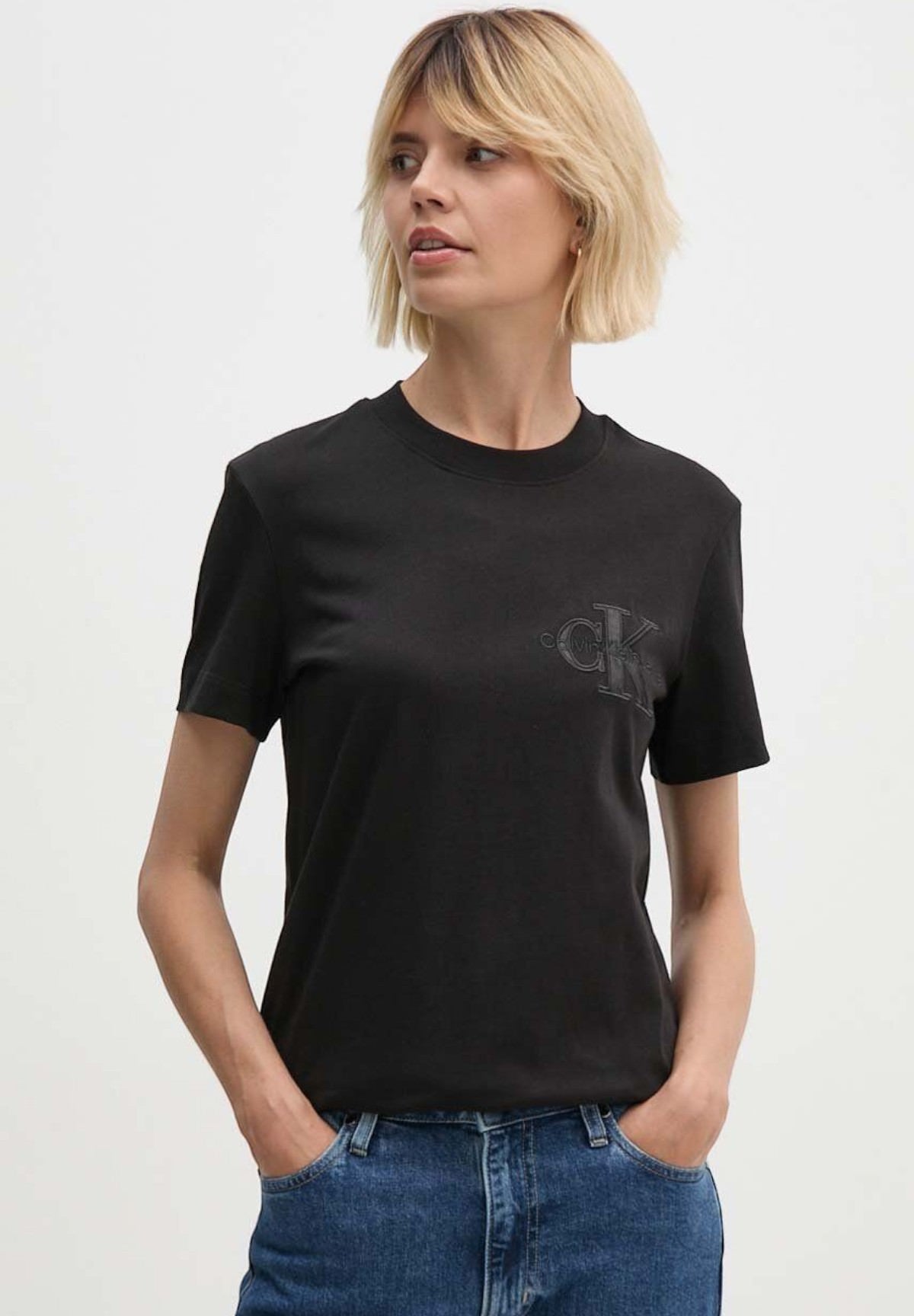 T-shirt con Stampa Satin Applique Regular J20J223925 CK Black