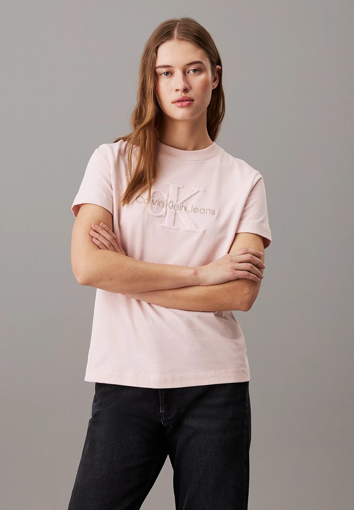 T-shirt con Stampa Chenille Monologo Re J20J224244 Peach Whip