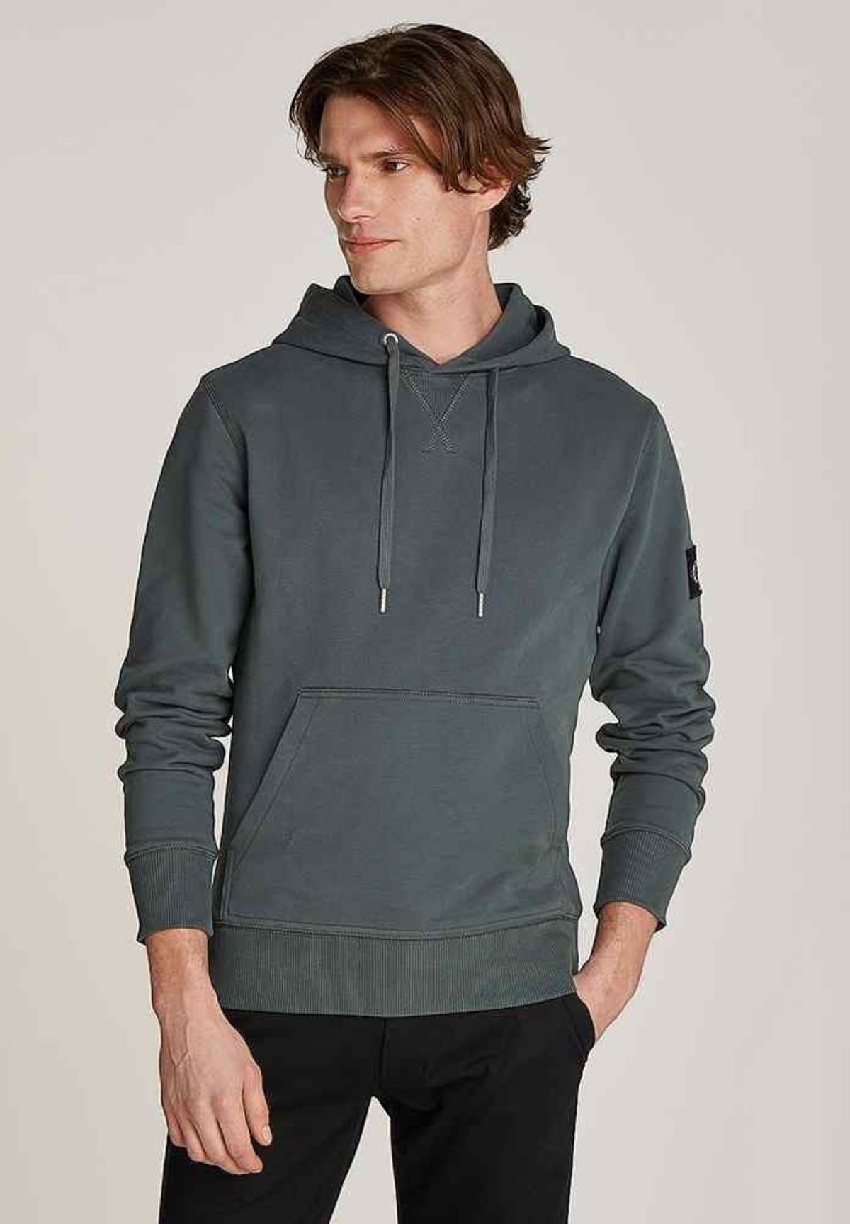 Felpa Pullover con Cappuccio Badge Hoodie J30J323430 Endless Grey