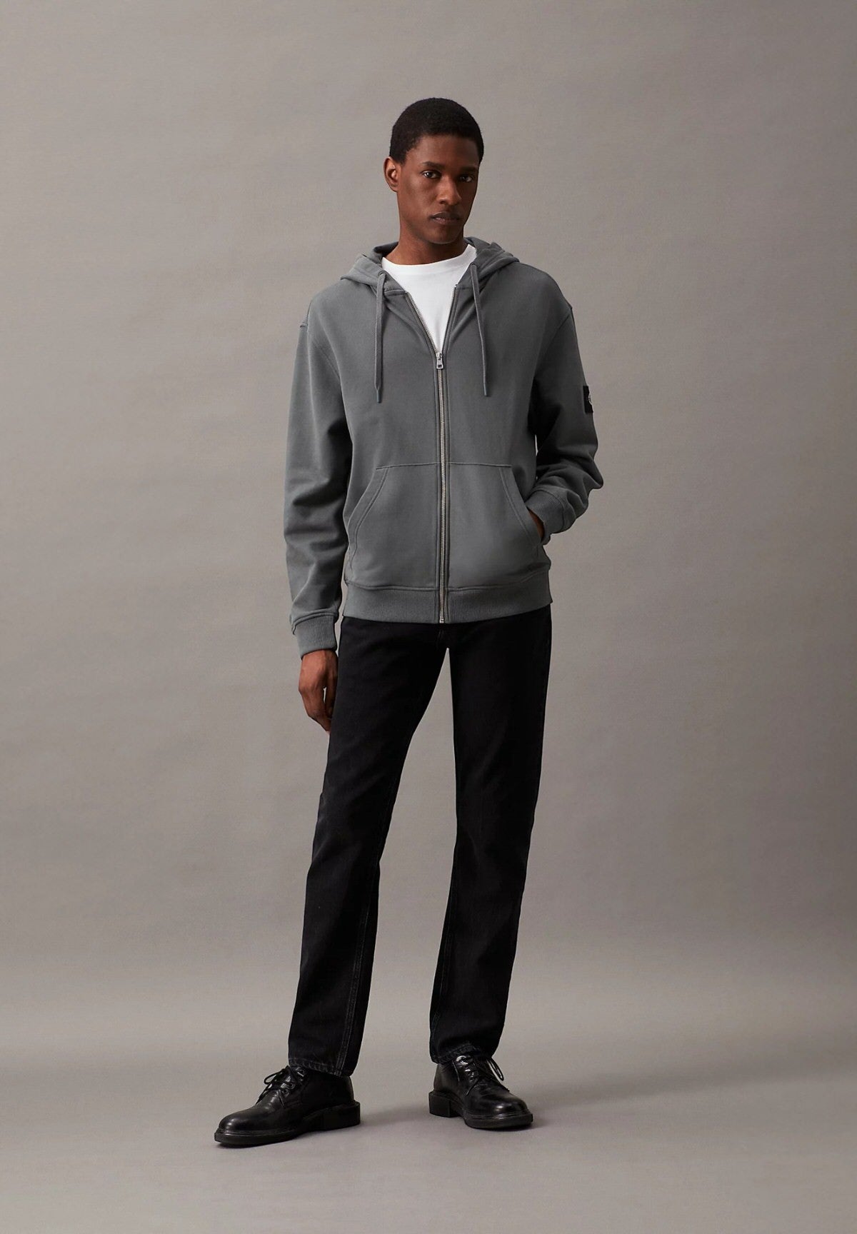 Felpa Full-Zip con Cappuccio Badge Zip Through Ho J30J325627 Endless Grey