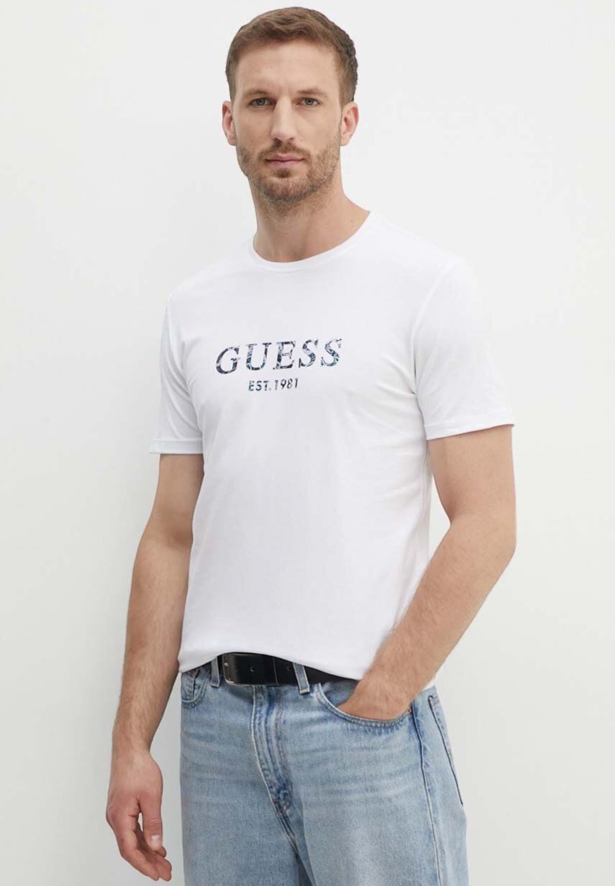 T-shirt con Stampa Ss Cn Guess Iridescent Tee M4YI38 Pure White