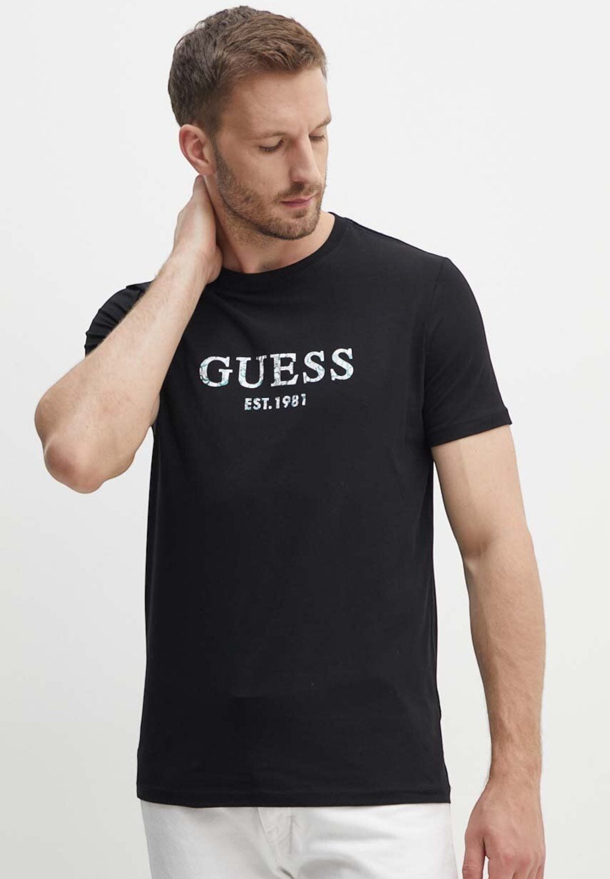 T-shirt con Stampa Ss Cn Guess Iridescent Tee M4YI38 Jet Black A996