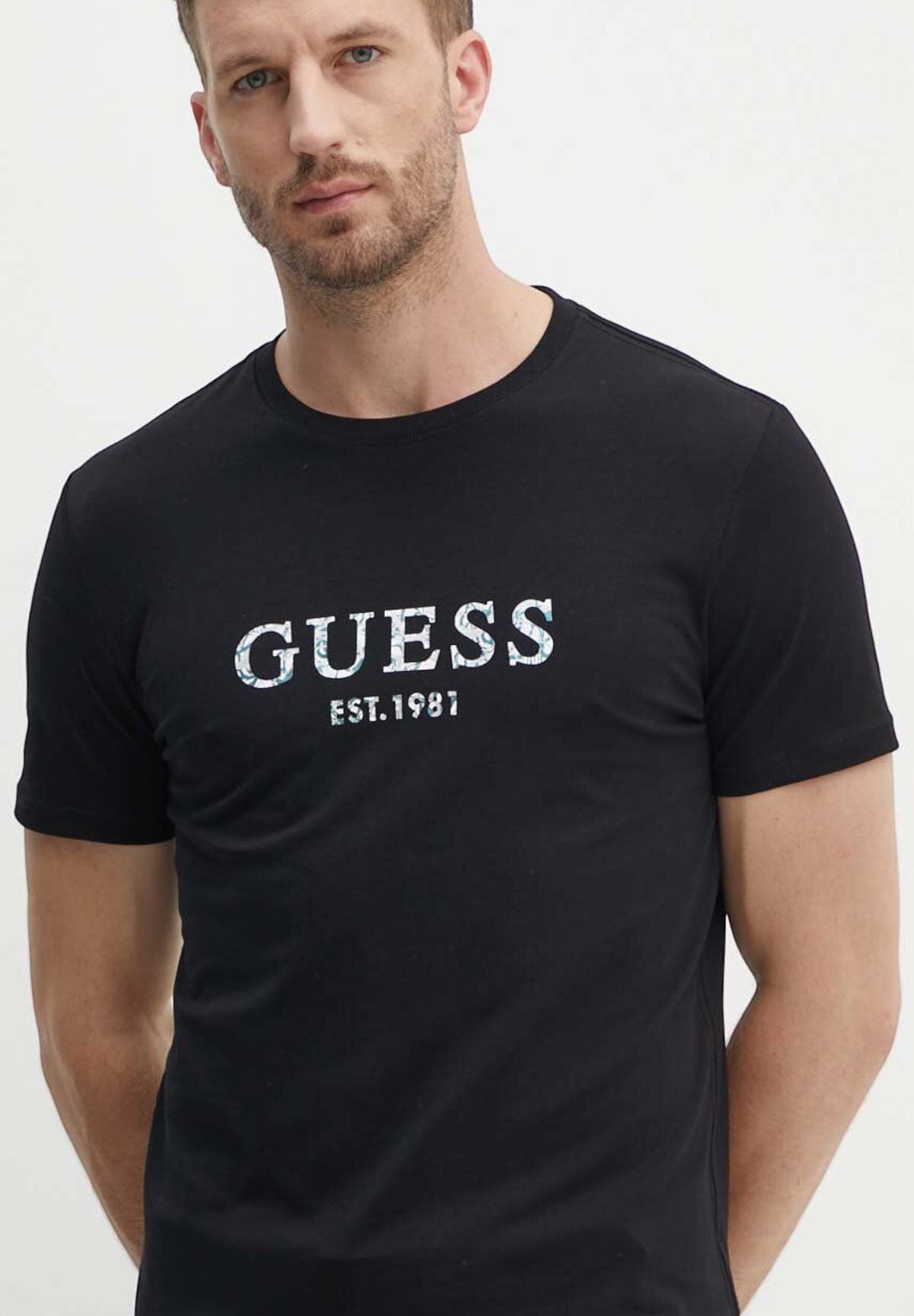 T-shirt con Stampa Ss Cn Guess Iridescent Tee M4YI38 Jet Black A996