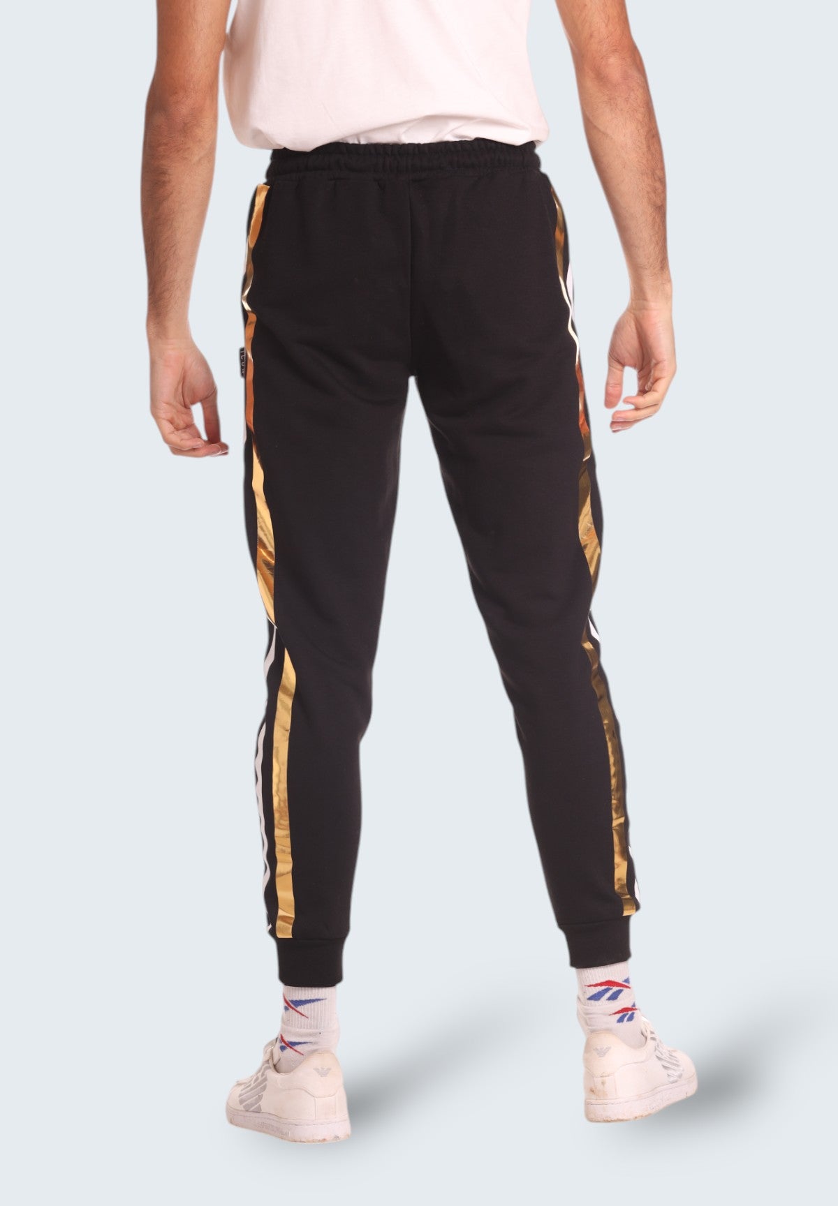 Pantaloni Tuta Jogger In Felpa Con Bande Laterali IU9224P Nero