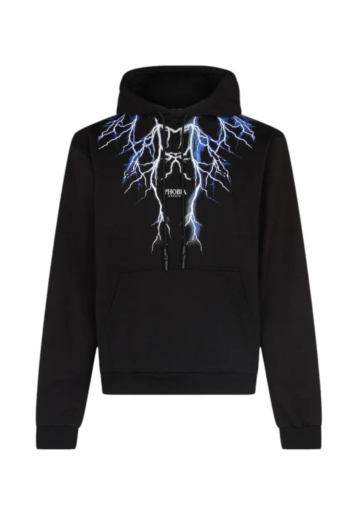 Felpa Pullover con Cappuccio Black Hoodie With Blue Grey Lightning PH00442BLGR Black