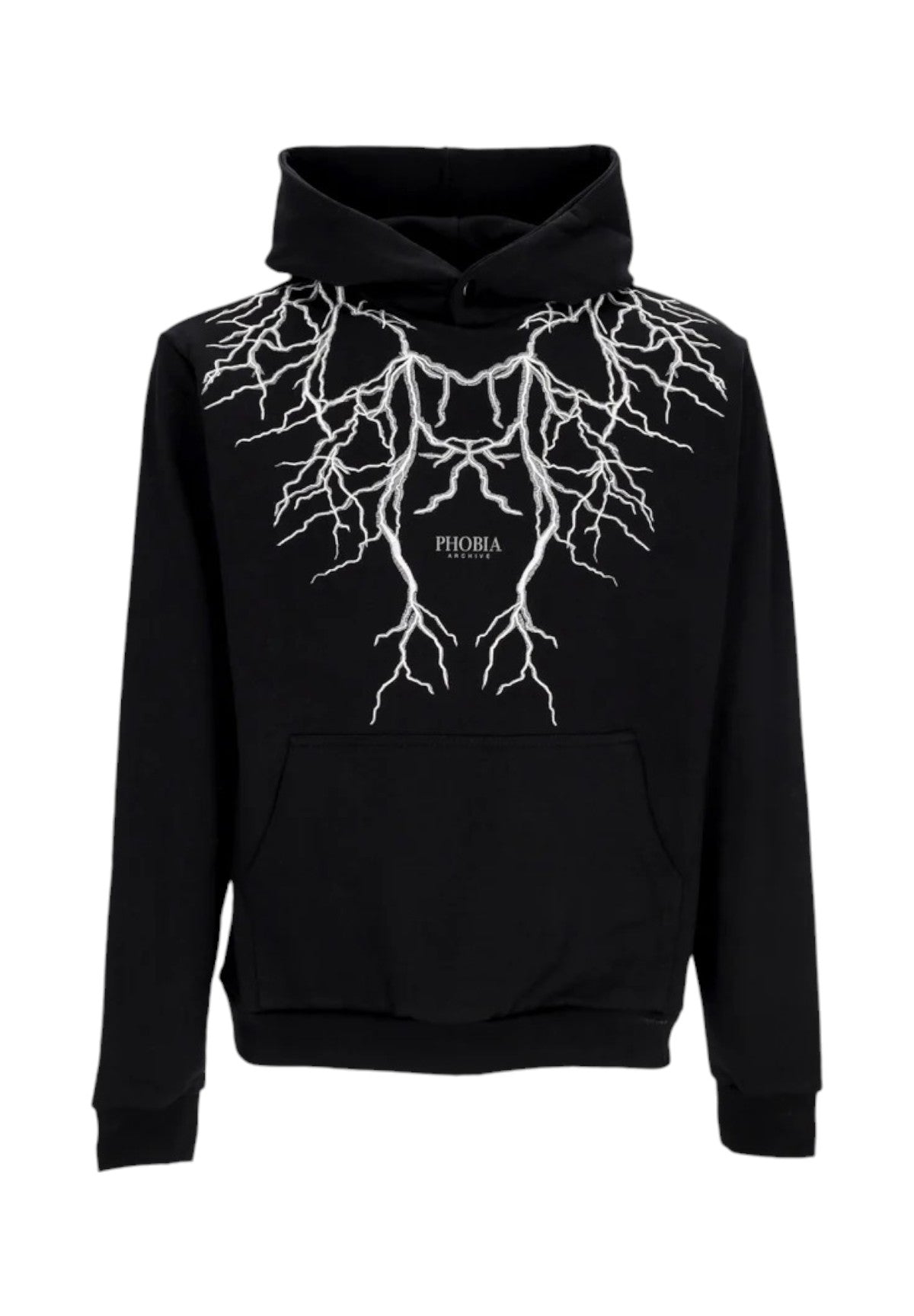 Felpa Pullover con Cappuccio Black Hoodie With Grey Embroidery Lightning PH00533 Black