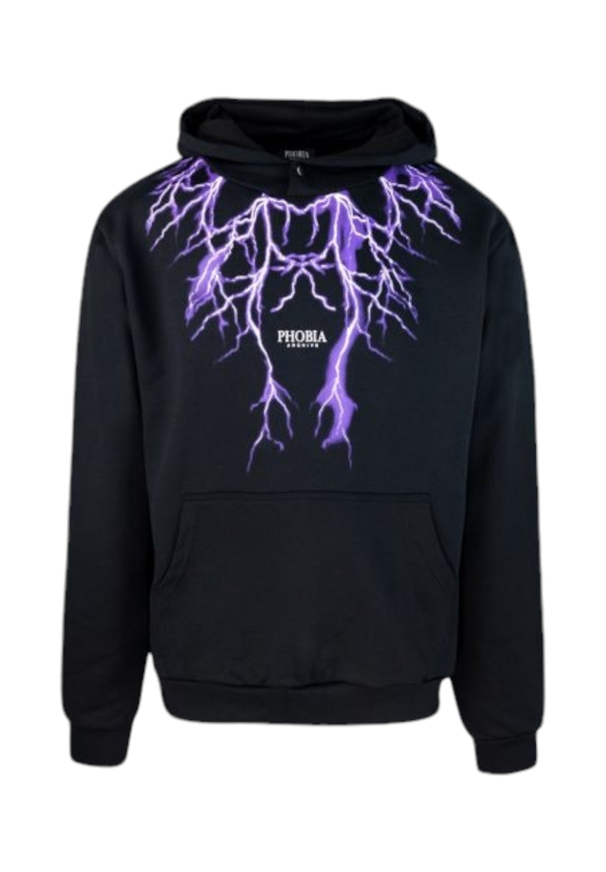 Felpa Pullover con Cappuccio Black Hoodie With Purple Lightning PH00790 Black