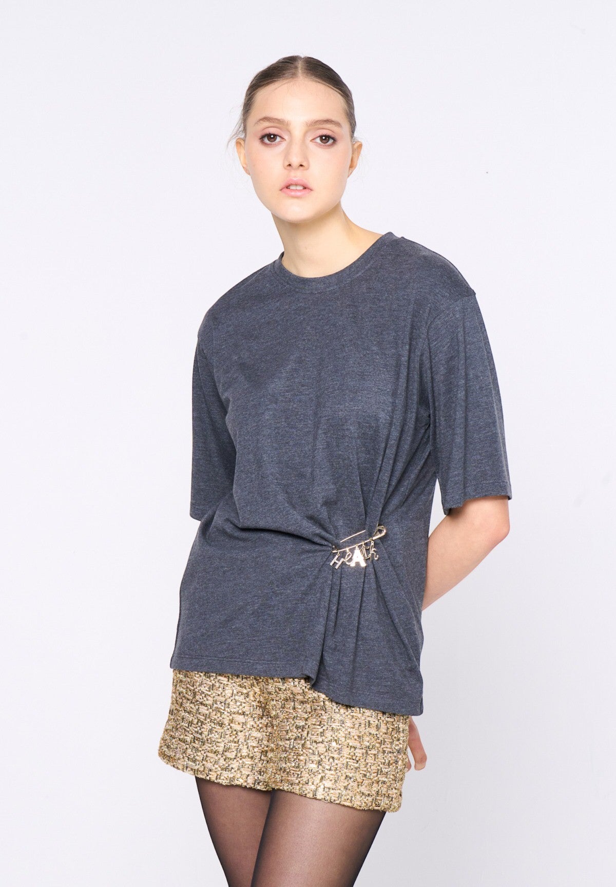 T-shirt a Maniche Corte T.shirt con Spilla GPA24269TS Grey Dark Melange