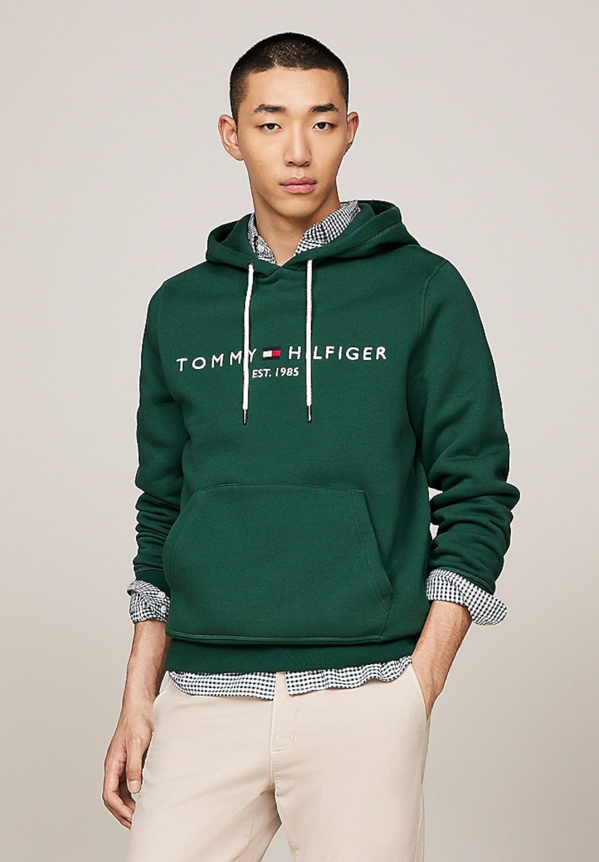 Felpa Pullover con Cappuccio Tommy Logo Hoody MW0MW11599 Ornamental Green