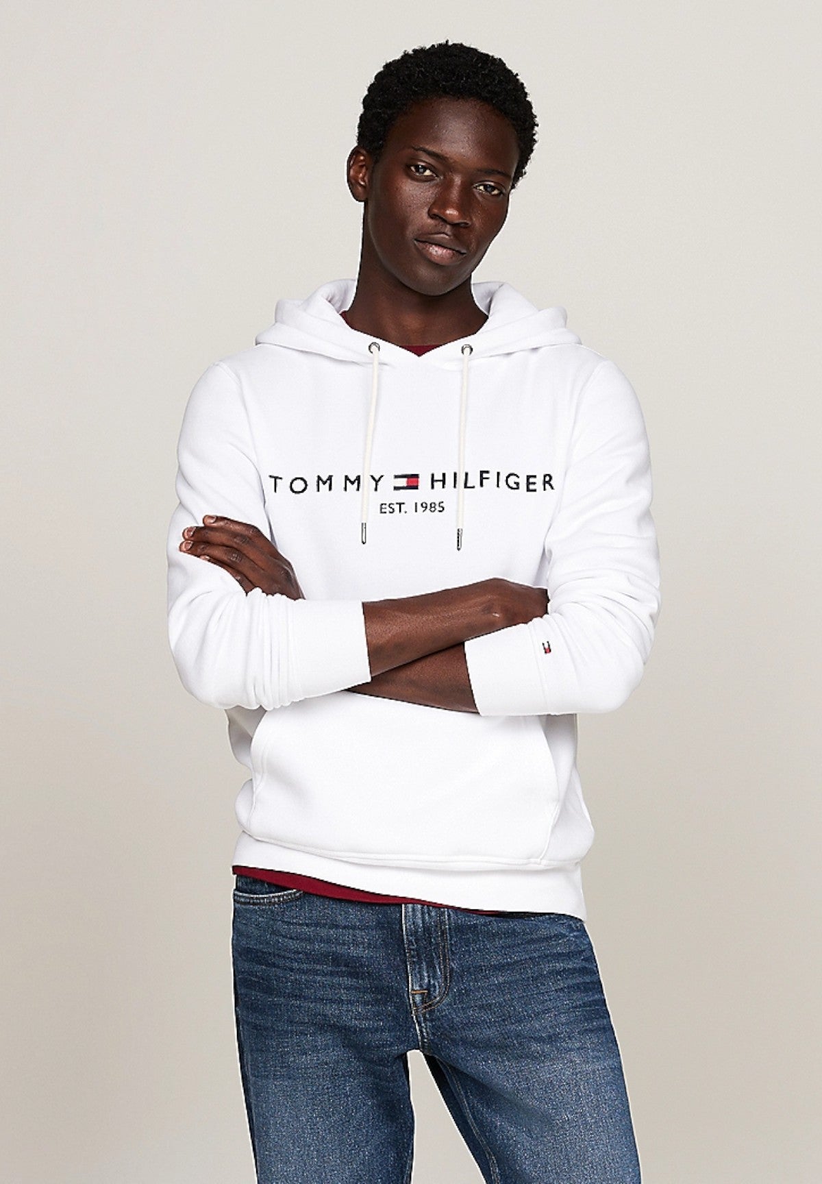 Felpa Pullover con Cappuccio Tommy Logo Hoody MW0MW11599 White