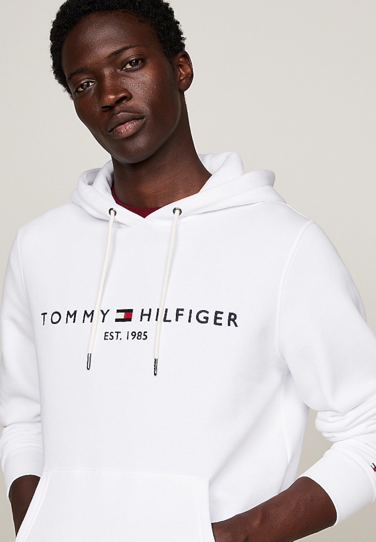 Felpa Pullover con Cappuccio Tommy Logo Hoody MW0MW11599 White