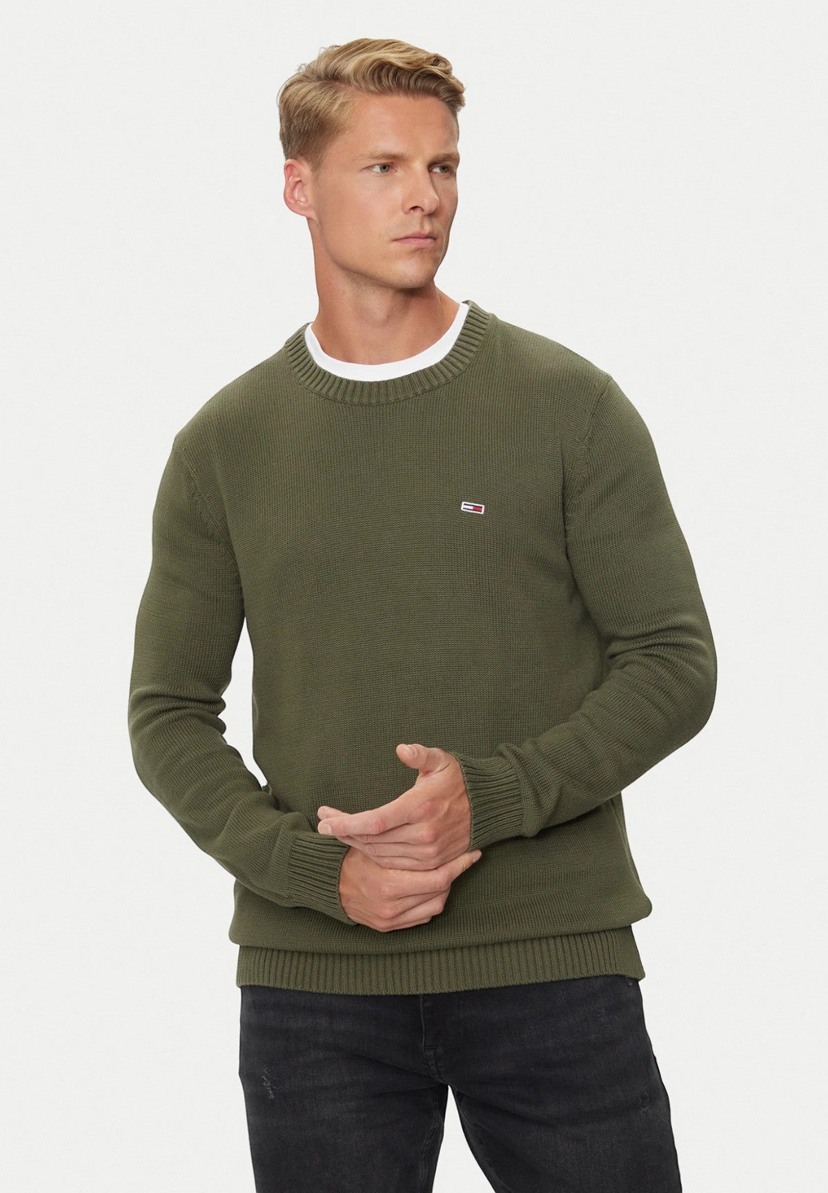 Maglione Girocollo Tjm Slim Essntls C-N DM0DM18370 Fatigue Green