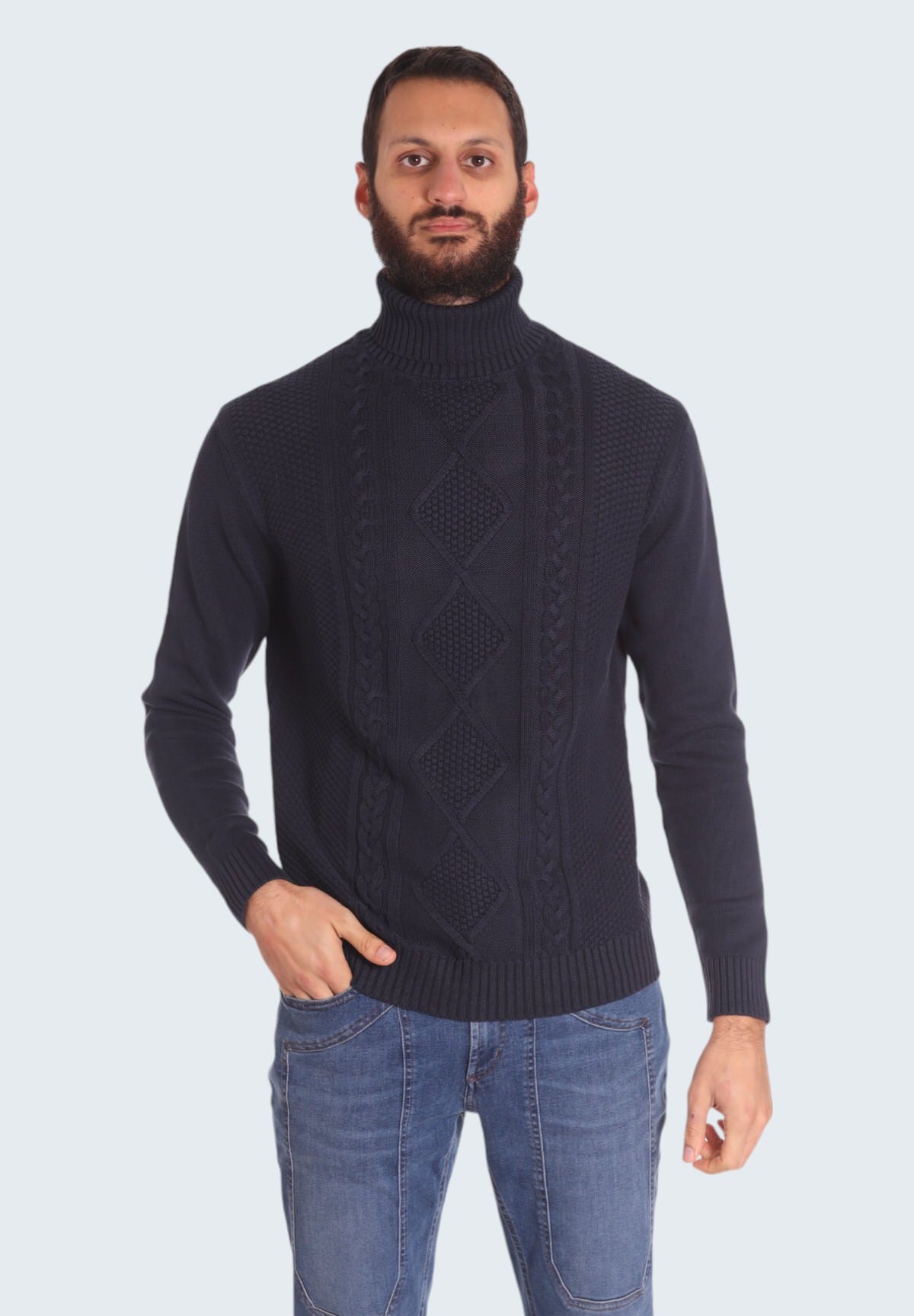 Maglione Collo Alto Dolcevita - 100 cotone P730041 Blu