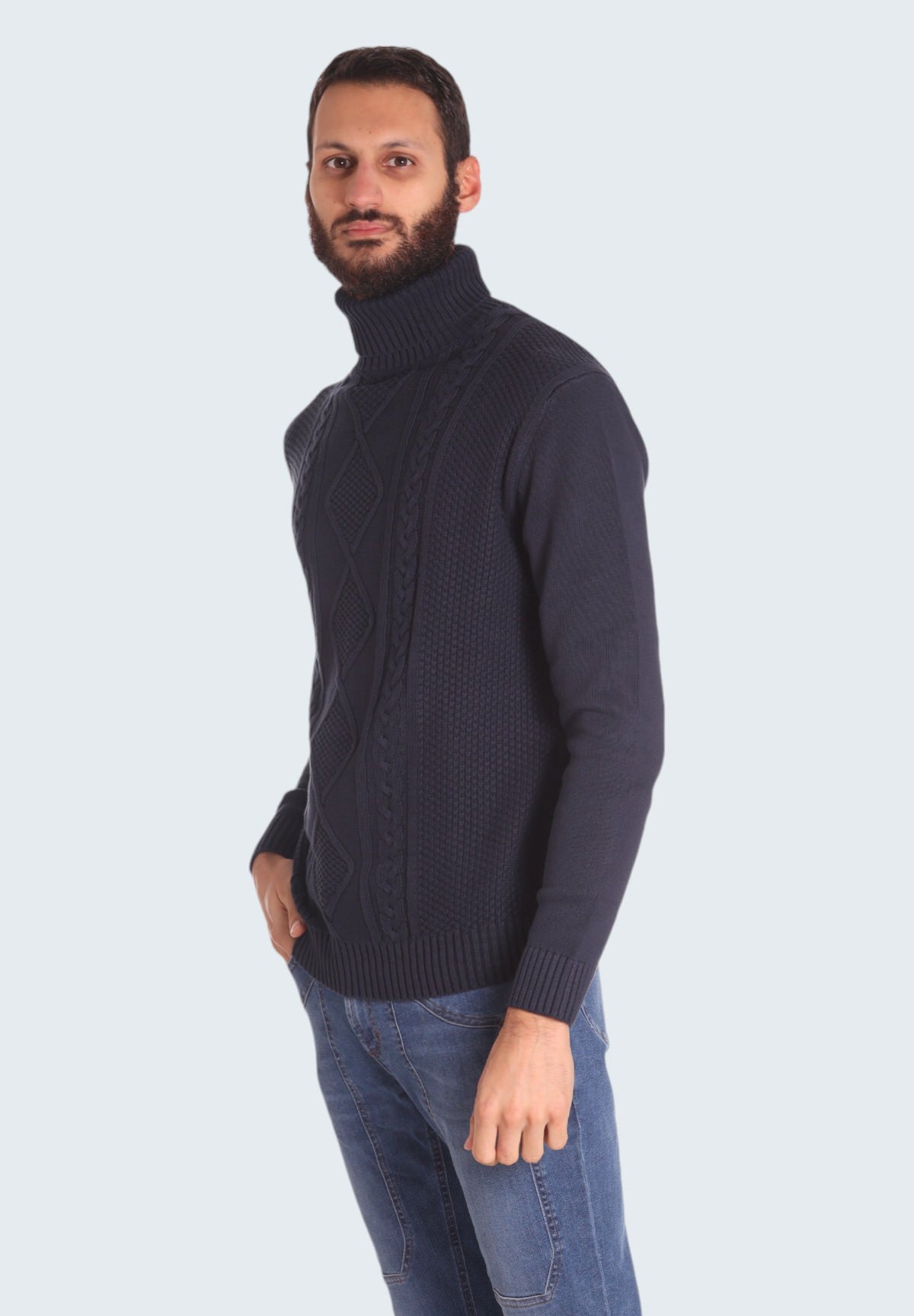 Maglione Collo Alto Dolcevita - 100 cotone P730041 Blu