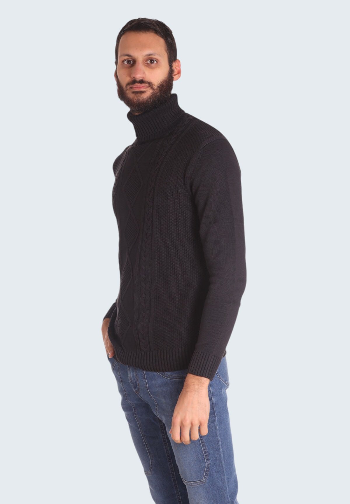 Maglione Collo Alto Dolcevita - 100 cotone P730041 Nero