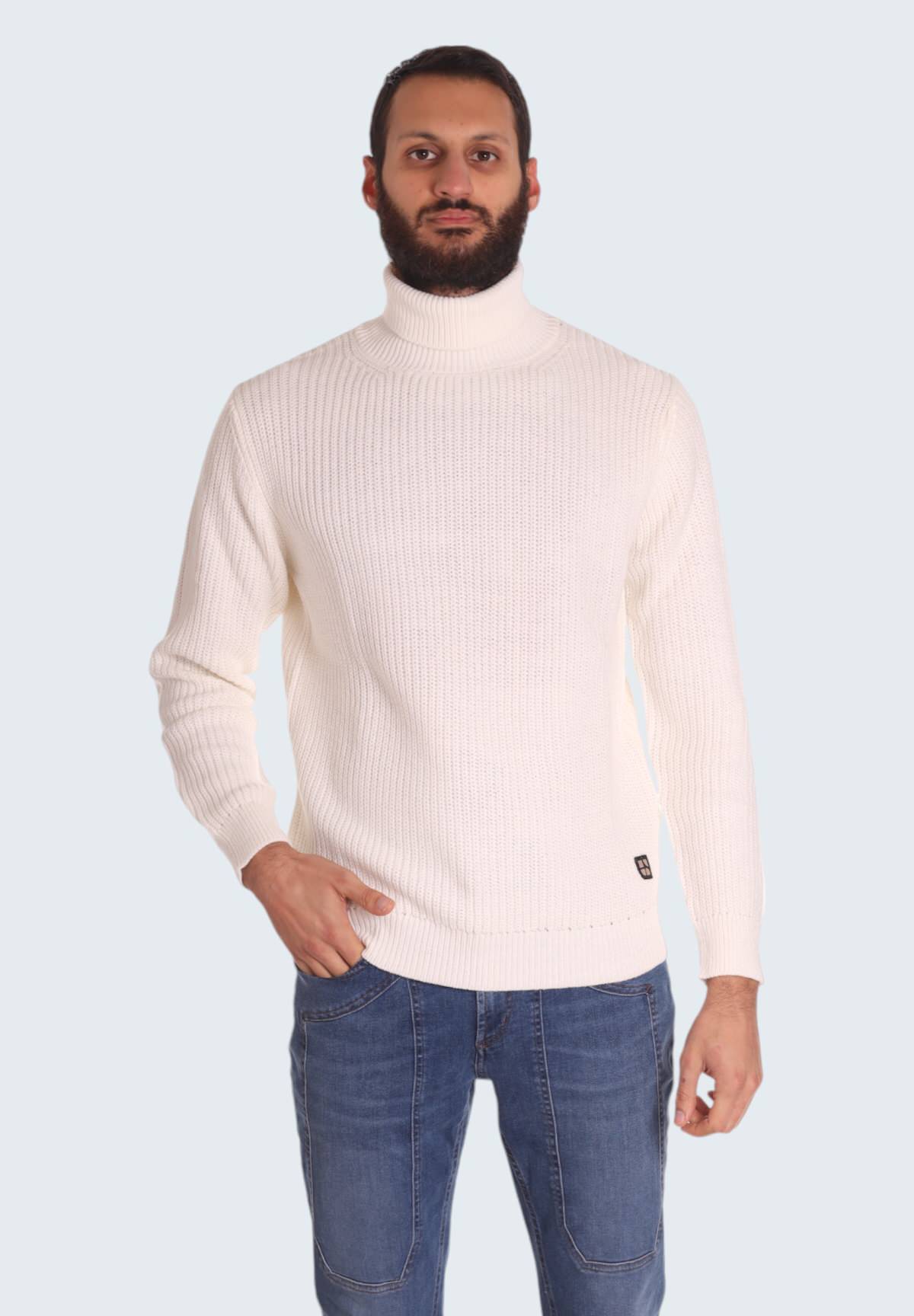 Maglione Collo Alto D/V F.7 Misto Lana M.Inglese UR710015 Latte