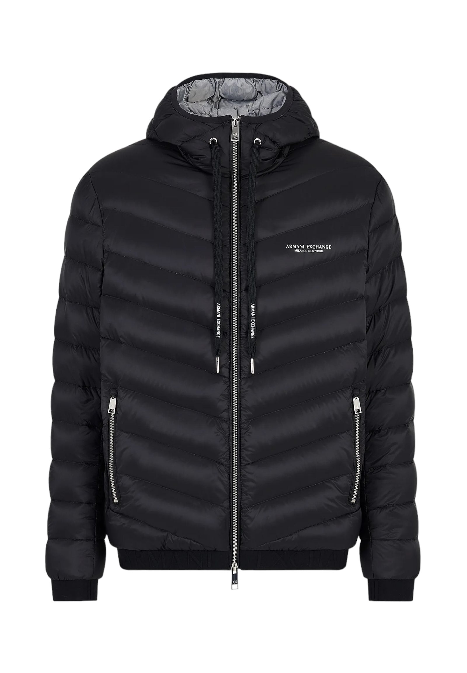 Down jacket 8nzb53 Black, Melange Grey