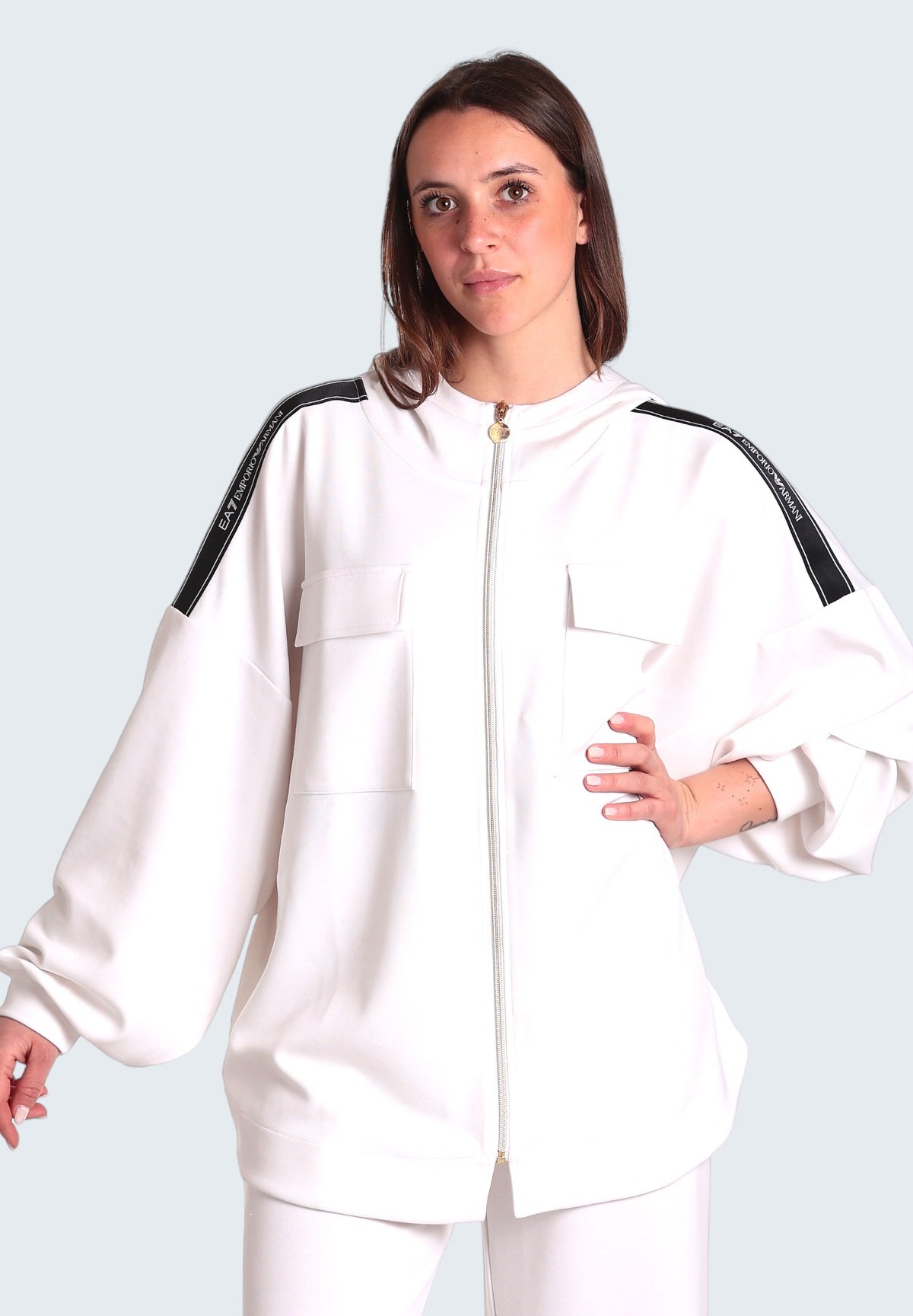 Felpa FulL-Zip Con Cappuccio 3dtm25 White