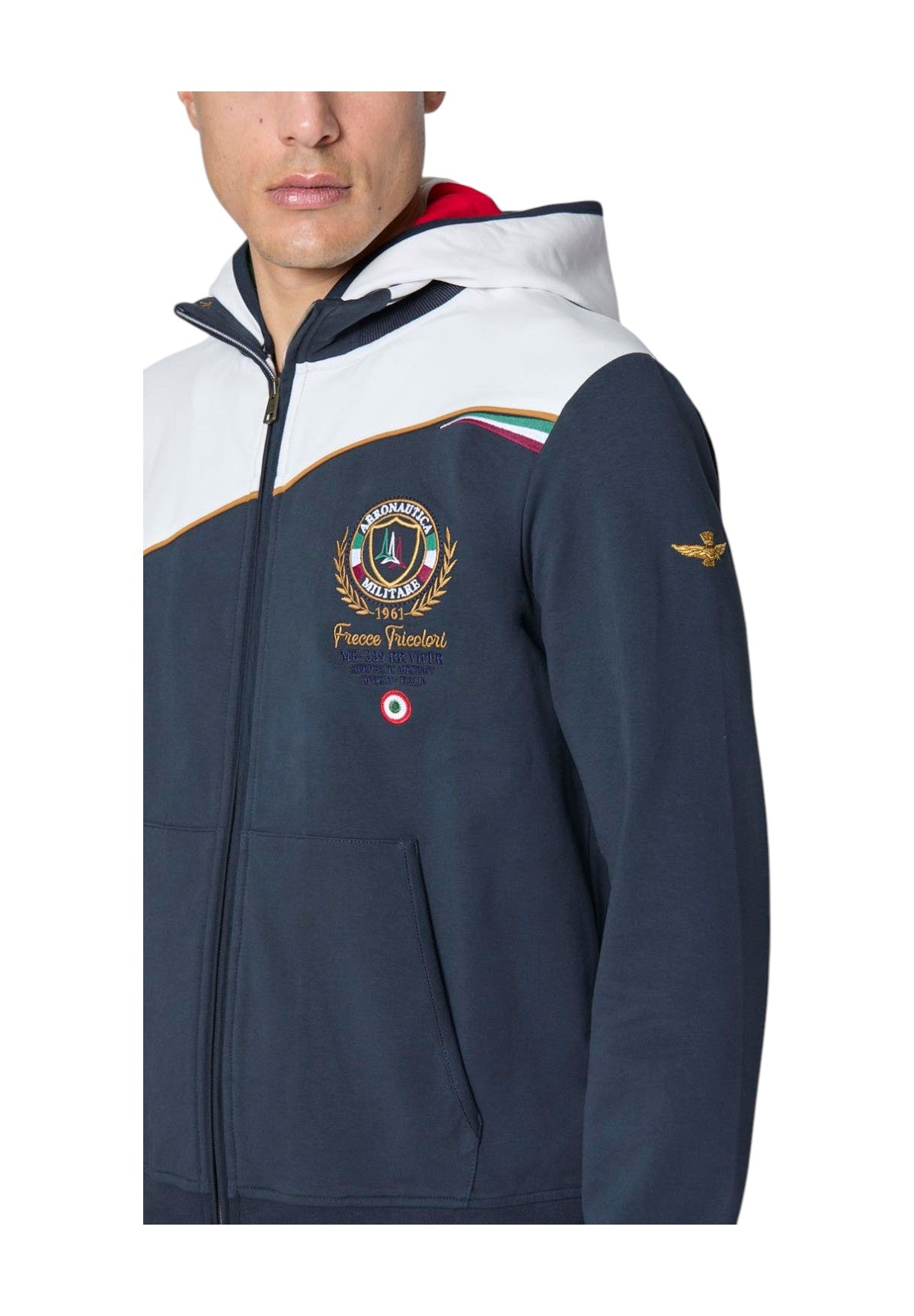 Felpa FulL-Zip Con Cappuccio 251fe2007f419 Blu Navy, Off White