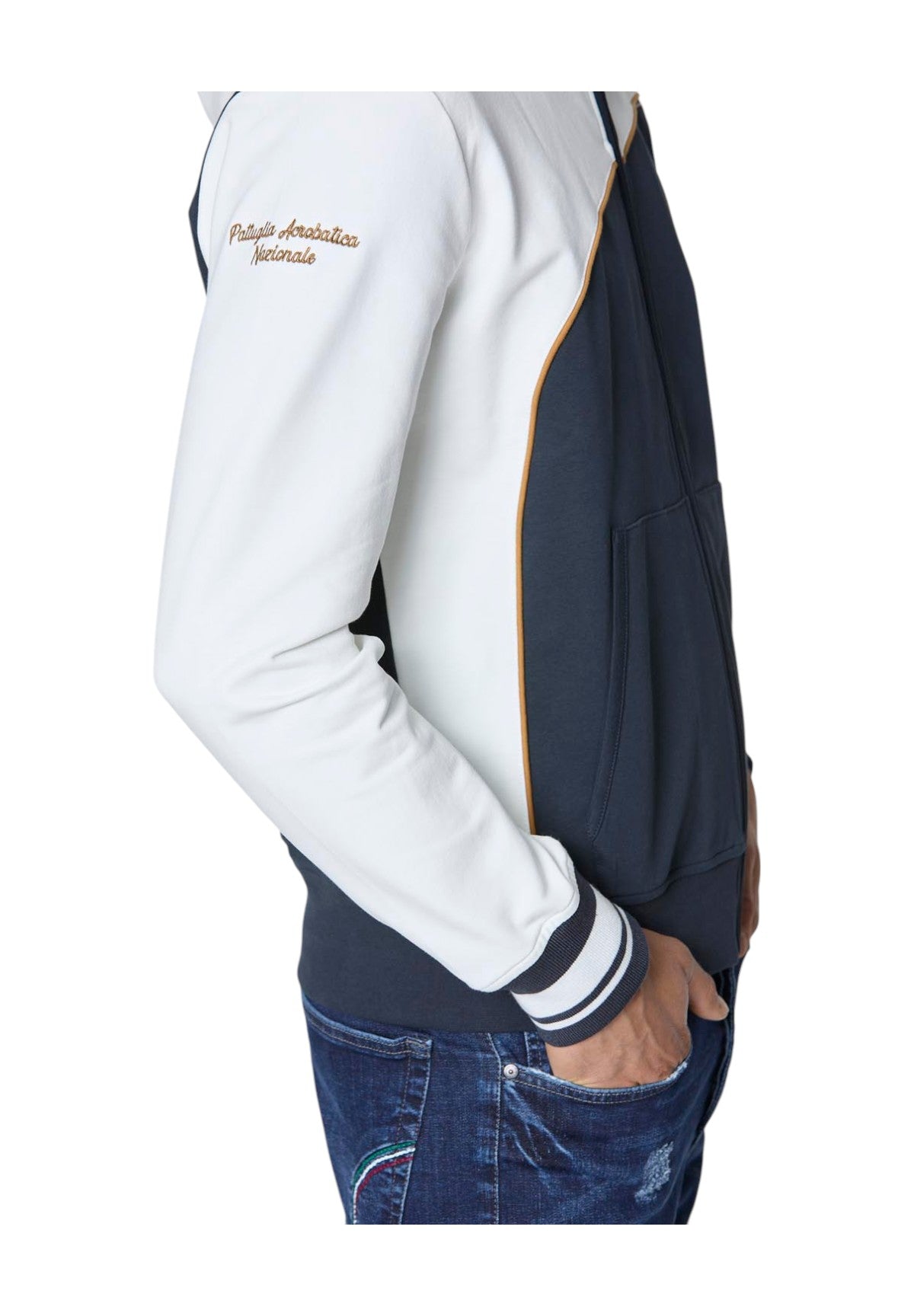 Felpa FulL-Zip Con Cappuccio 251fe2007f419 Blu Navy, Off White