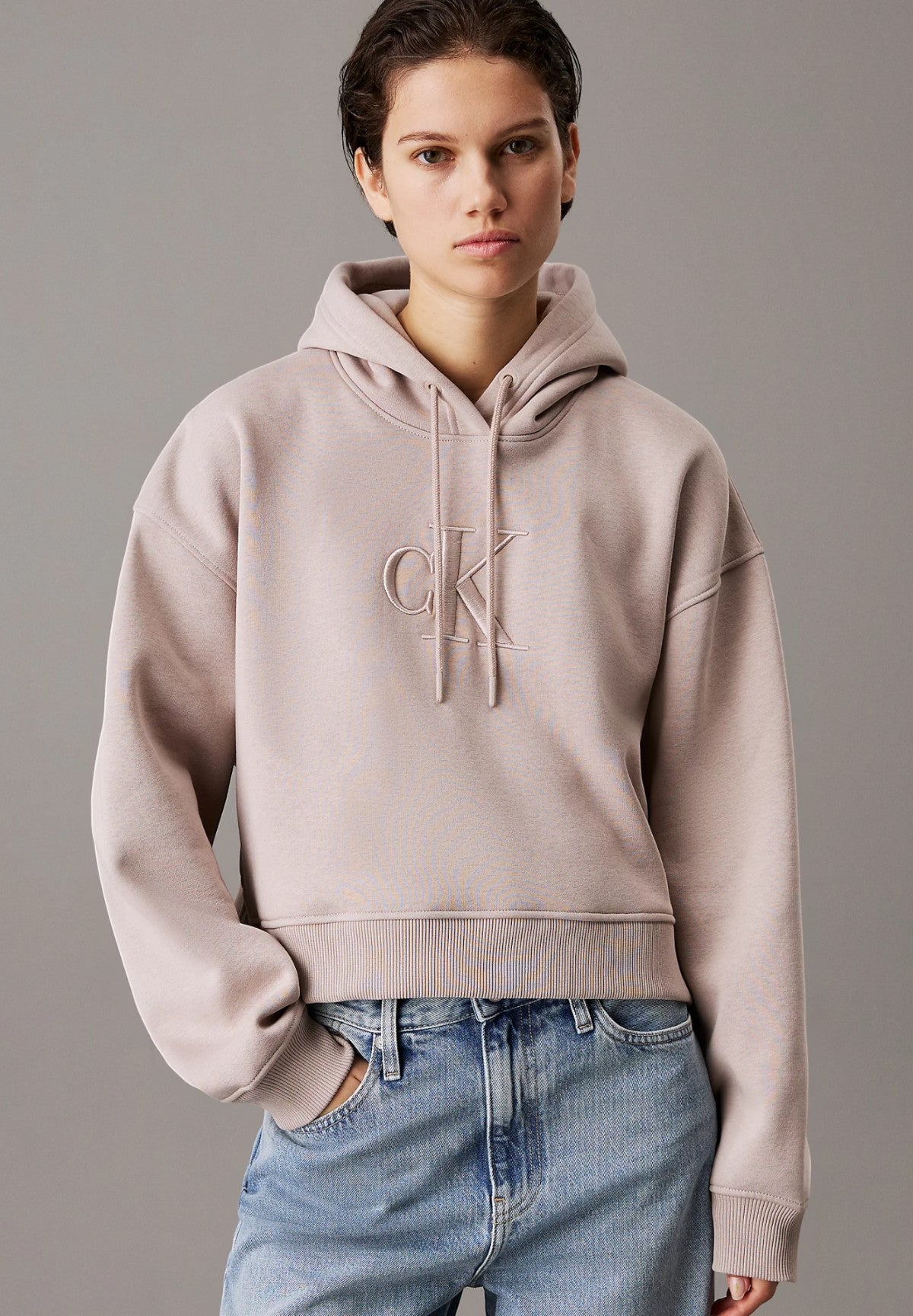 Felpa Pullover con Cappuccio Raised Embroidery Ck J20J224718 Atmosphere