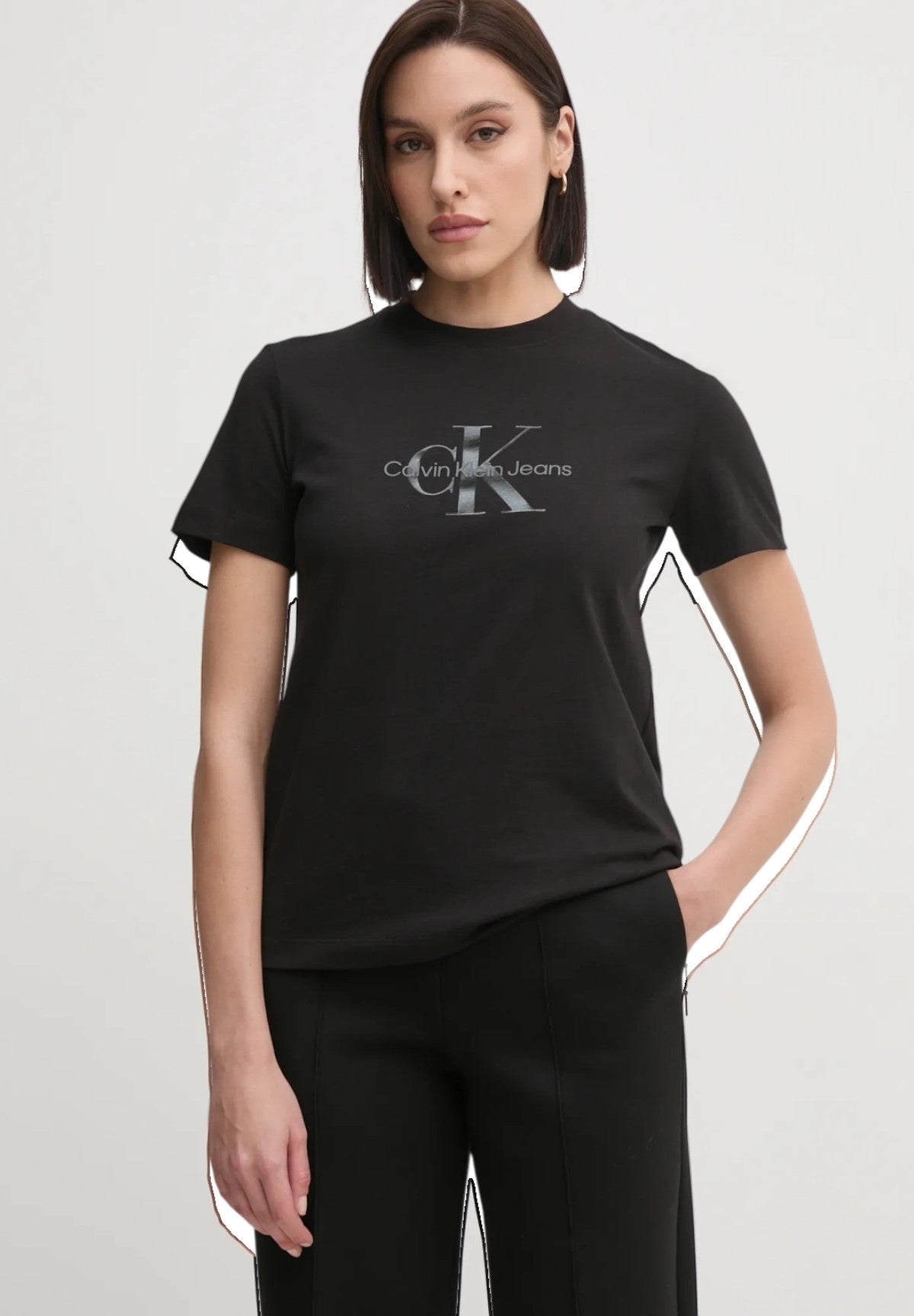 T-shirt con Stampa Glossy Monologo Regu J20J224983 CK Black