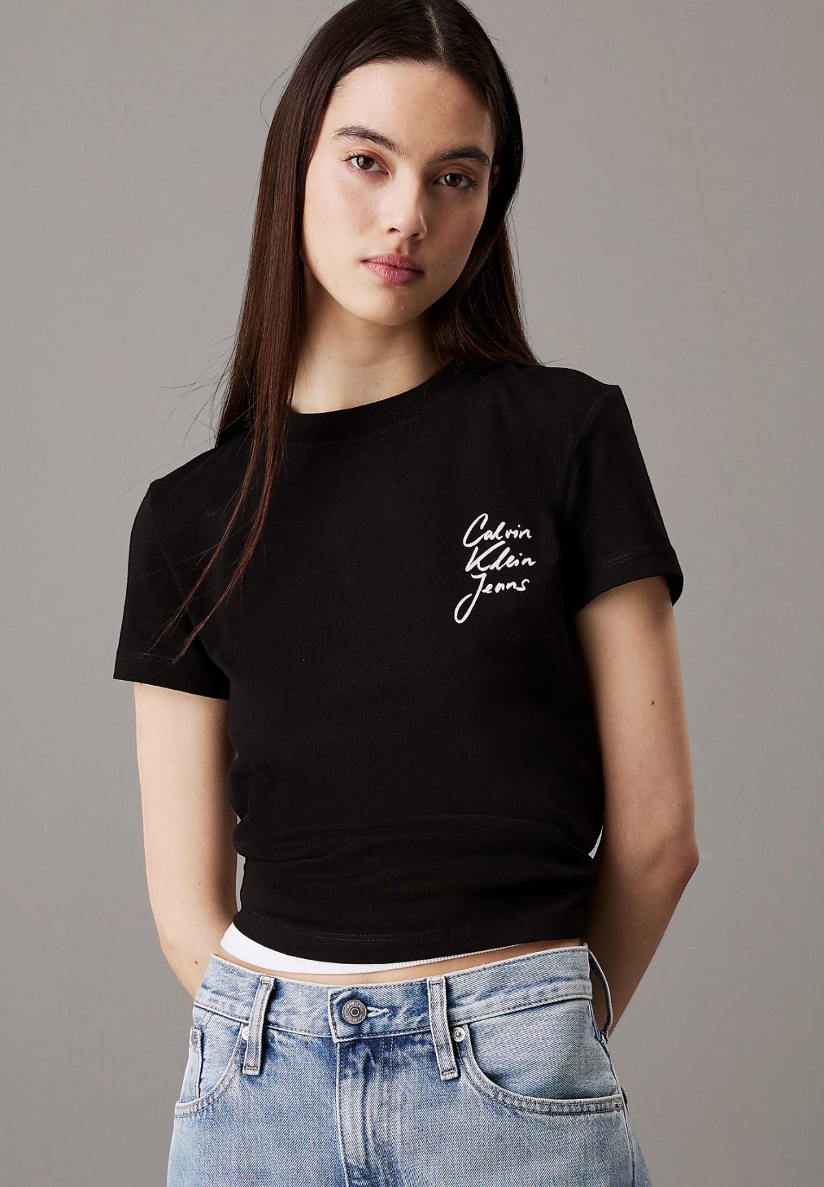 T-shirt con Stampa Script Institutional J20J224984 CK Black