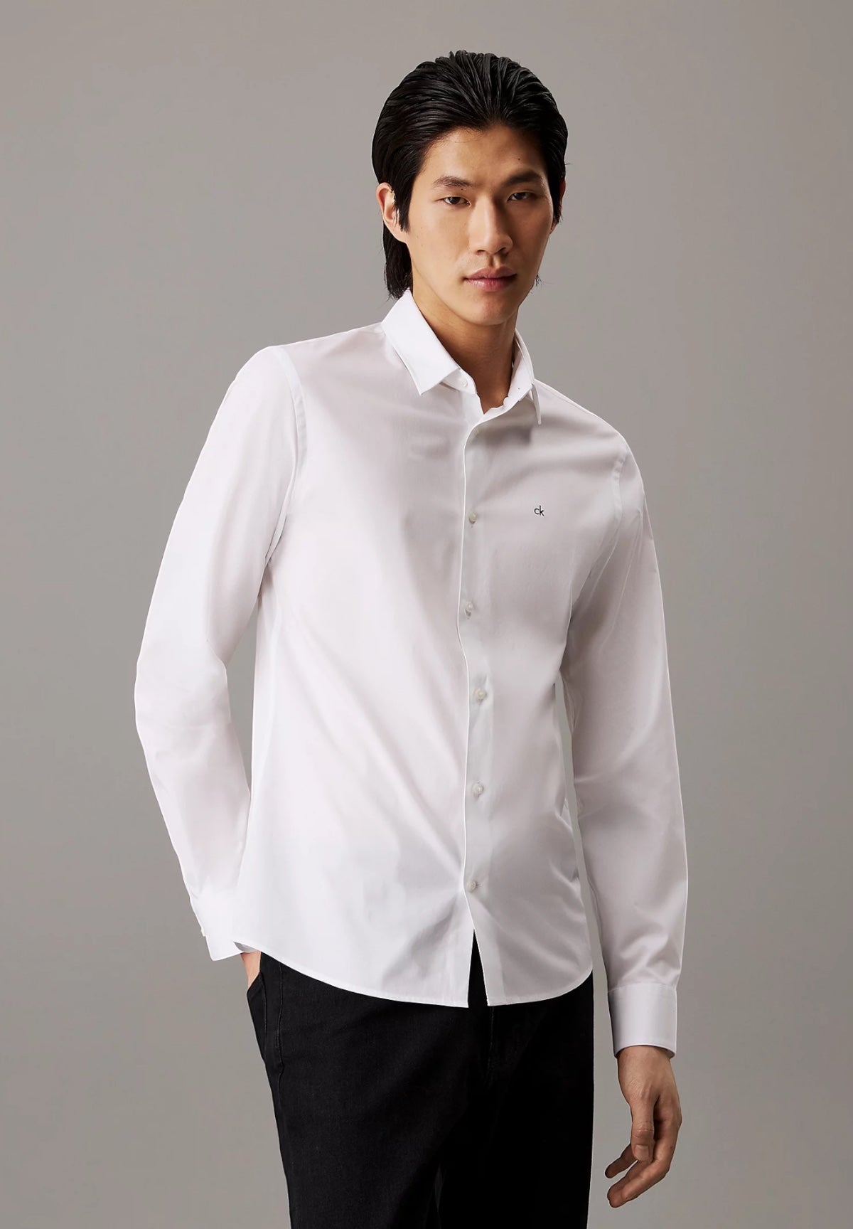 Camicia a Maniche Lunghe Poplin Stretch Slim K10K110856 Bright White