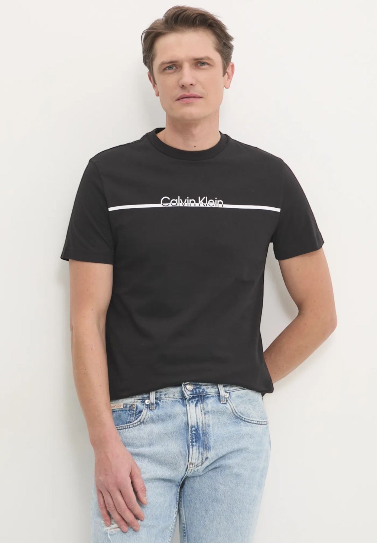 T-shirt con Stampa Split Line Logo T-Sh K10K113802 CK Black