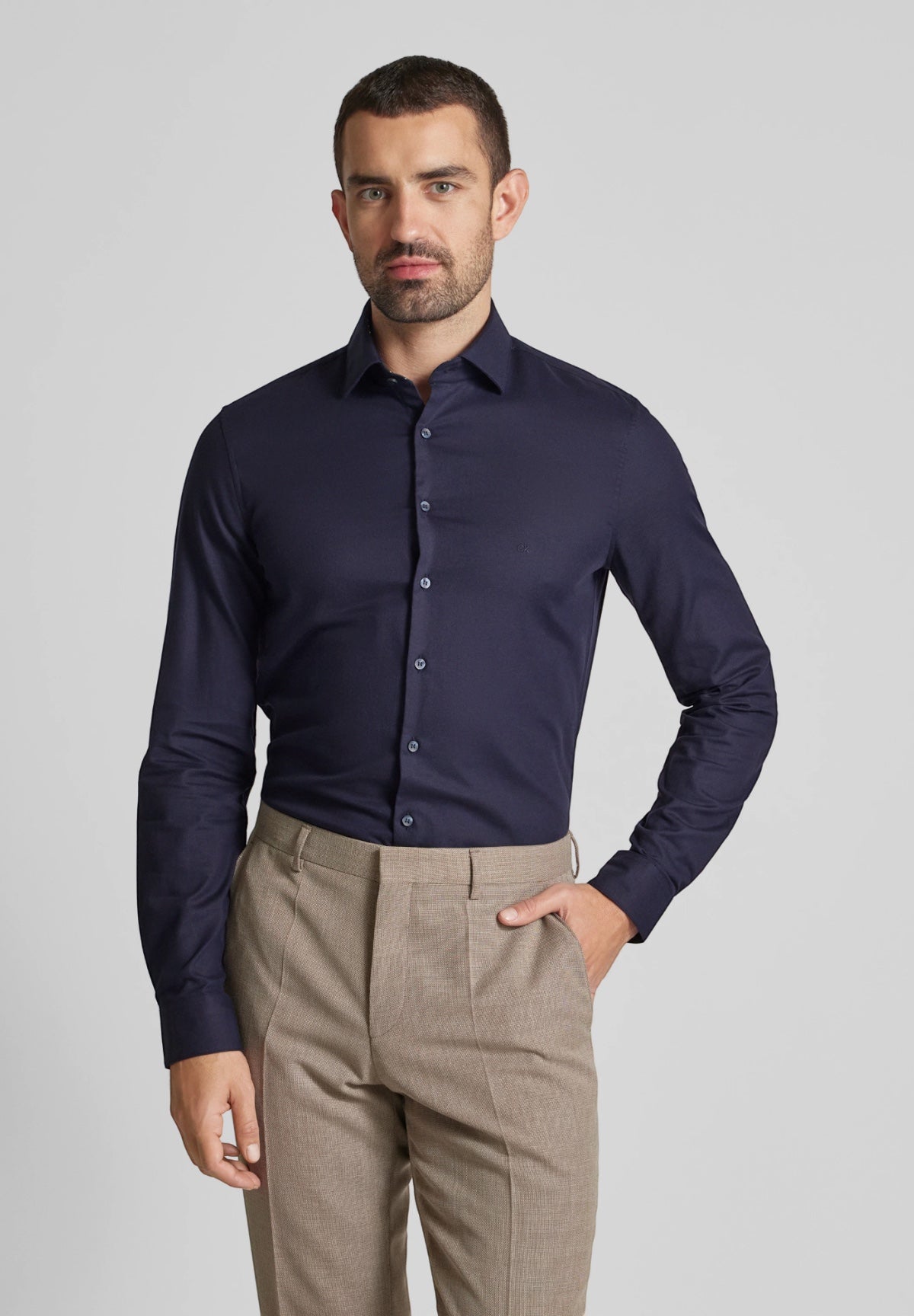 Camicia a Maniche Lunghe Twill Contrast Colla K10K113851 Night Sky