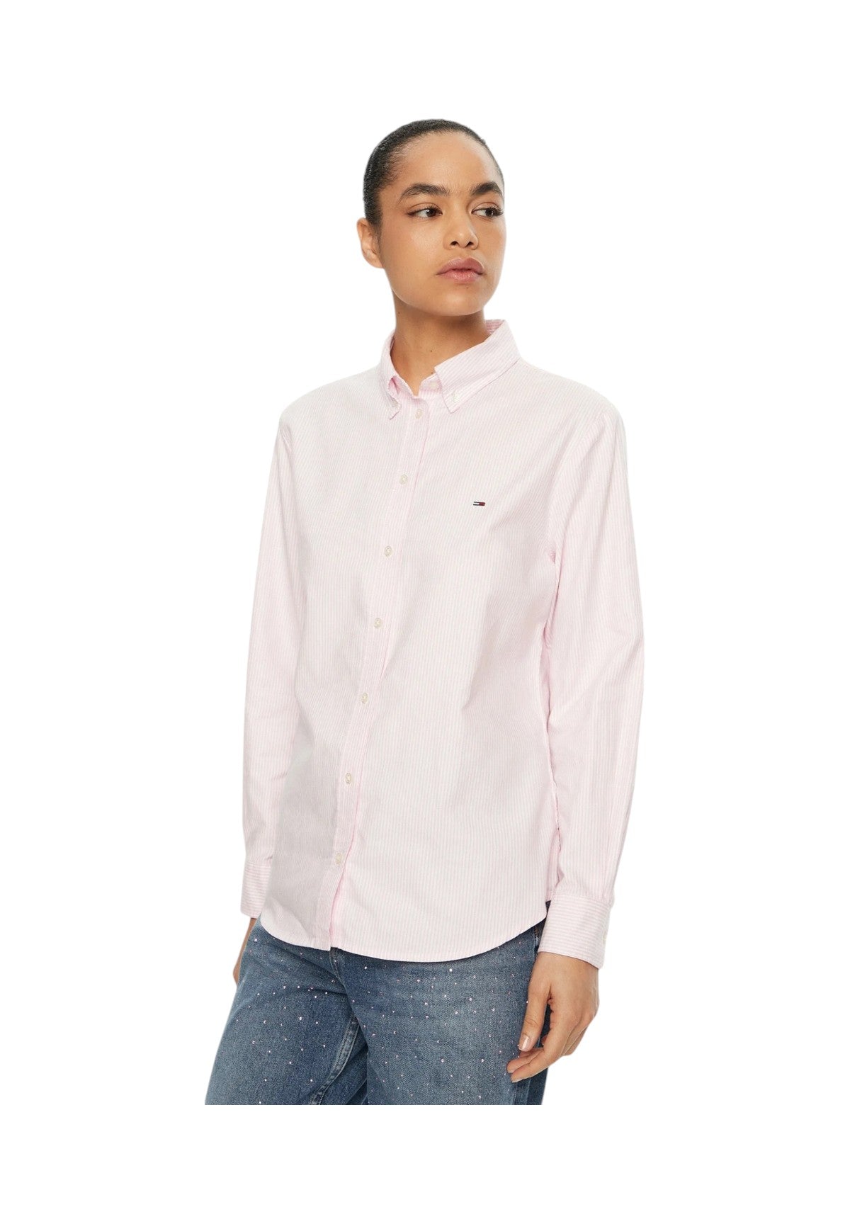 Camicia a Maniche Lunghe Tjw Reg Oxford Shirt DW0DW19890 Pink, White Stripe